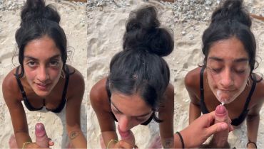 Beach Blowjob Ends With Aria Khan Swallowing Cum