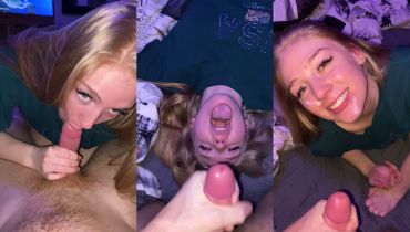 After Sucking His Cock Clean, BadGrlJade Takes The Cum To The Face