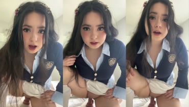 School Uniform Seduction: Lyssanx Fills Her Pussy With A Thick Dildo